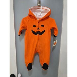 Little Me Pumpkin Halloween Costume Fleece Footed Hooded Jumpsuit Baby